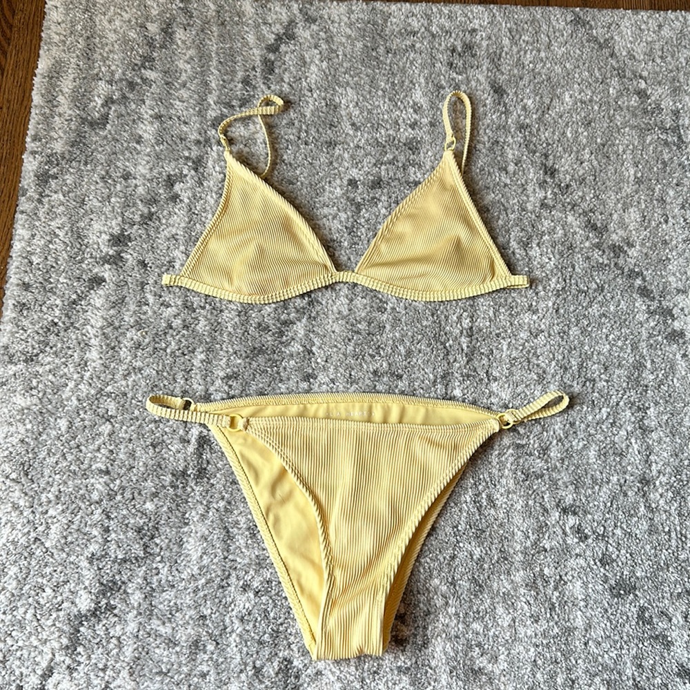 LA Hearts Yellow Ribbed Bikini Set